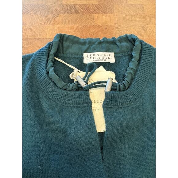 Brunello Cucinelli Women Cashmere Cardigan Sweater Deep Green Snap Front Size M - Picture 13 of 13
